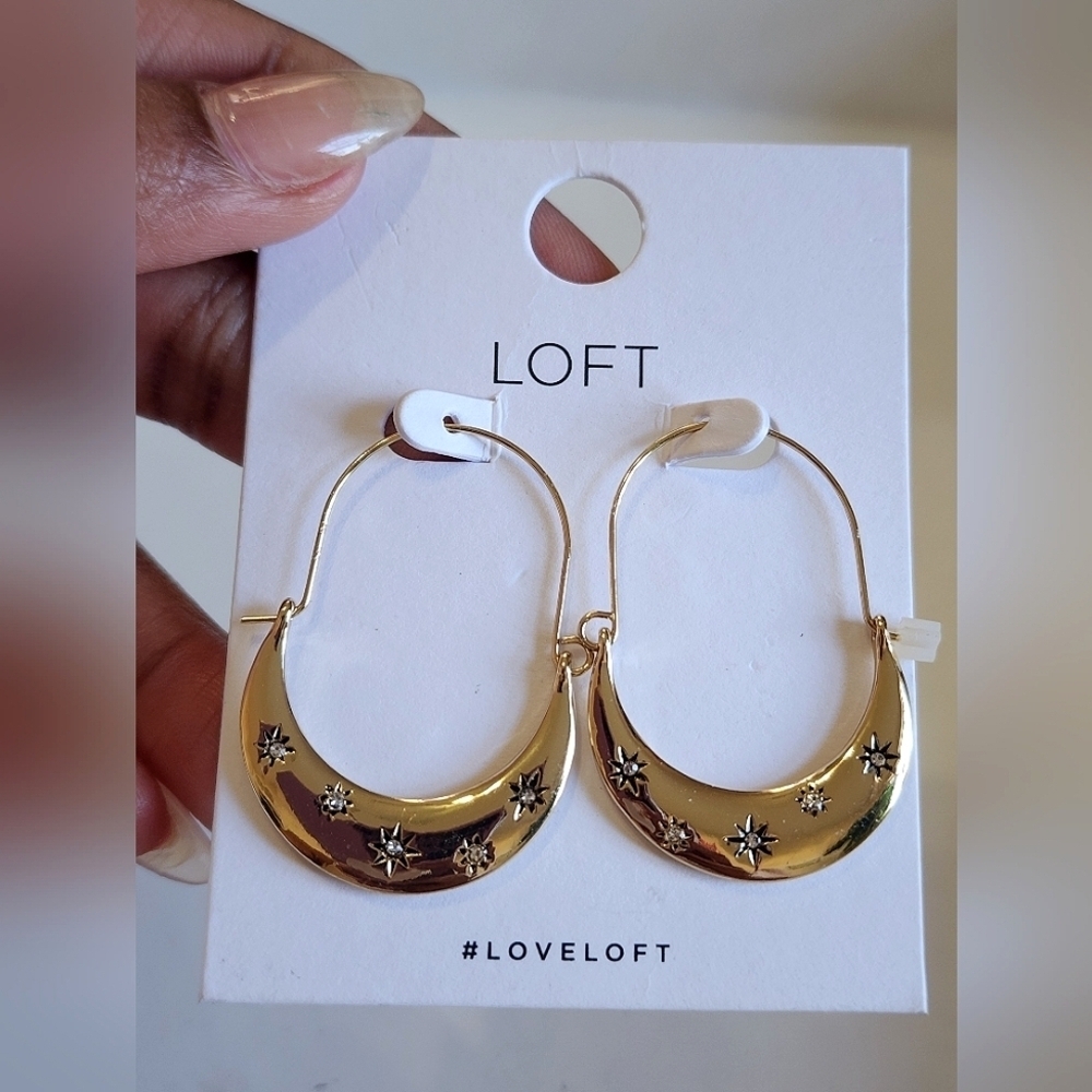 NWT LOFT Gold Hoop Earrings with Star Burst Accents Stud